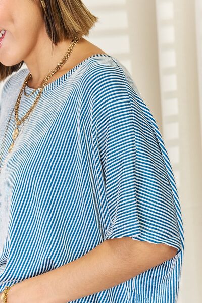 Zenana Striped Round Neck Half Sleeve T-Shirt